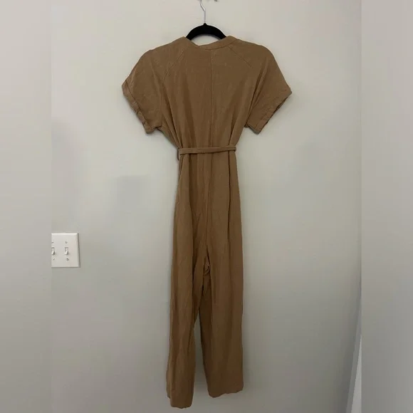 Petal & Pup Archie Tie Waist Linen Jumpsuit in Mocha Brown - Picture 3 of 7